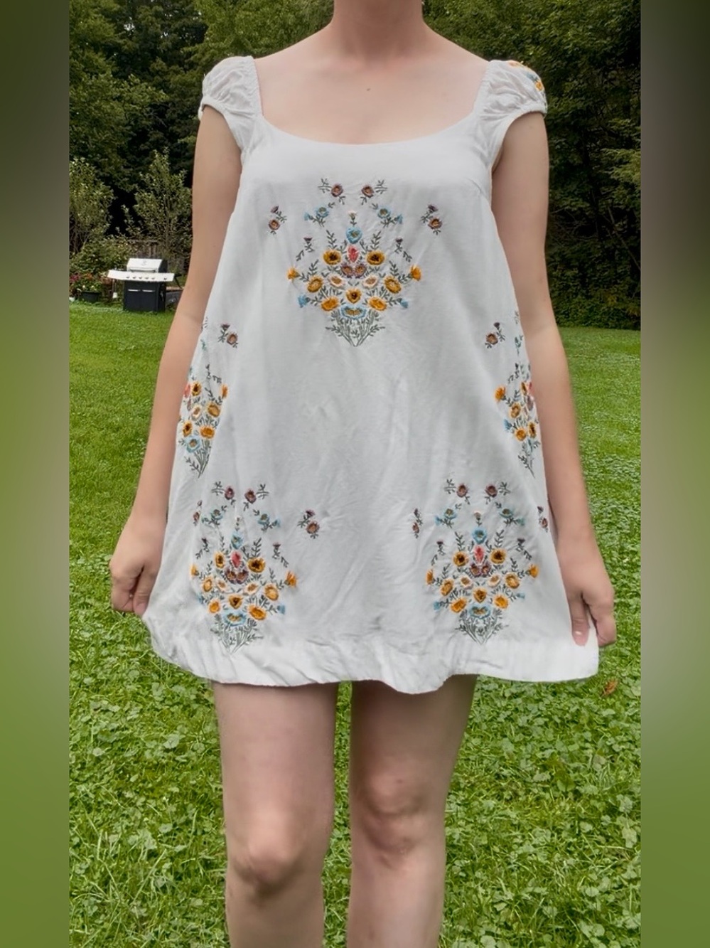 Free People White Embroidered Floral Sundress